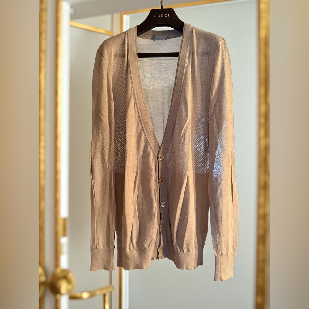 Dior Vintage EUC SS2010 Dior Homme Mesh Layered Tan Knit Cotton Cardigan (0736)